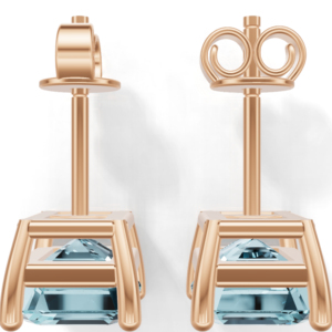 Aquamarine Emerald Cut <b>Stud</b> <b>Earrings</b> 925 Sterling Silver <b>Rose</b> <b>Gold</b> Plated IGI Certified Luxury Engagement Women Gift - Product Image 5