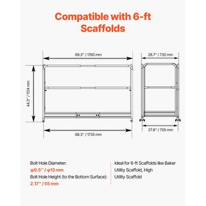 Barrière de sécurité pour échafaudage Baker de 6 pieds, capacité de charge de 55,4 lb, en acier au carbone, antirouille, longueur de 6 pieds - Product Image 2