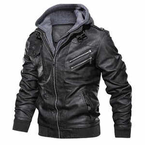 Veste moto en cuir PU marron pour homme avec fermeture éclair et poches, idéale pour l'automne - Product Image 5