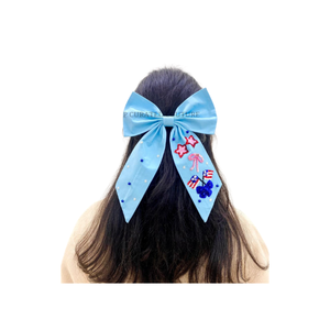 Lazo para el pelo con cuentas de estilo aligátor, hecho a mano, con cuentas de semillas, rojo, blanco y azul, temática del 4 de julio de EE. UU. - Product Image 1