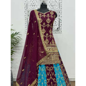 Présentant une nouvelle broderie lourde fantaisie et un haut de travail à paillettes de 5mm-Plazzo With Dupatta - Product Image 1