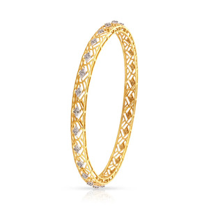 Yellow Gold Geometric Lattice <b>Bangle</b> <b>Bracelet</b> with Square Cluster Lab Grown Diamonds - Product Image 3