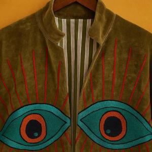 Premium Quality Eye Embroidery Suzani Velvet <b>Thick</b> Jacket Full Sleeve Stand Collar <b>Winter</b> Style Hand Embroidered Unisex <b>Coat</b> - Product Image 5