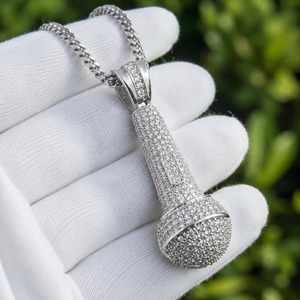 ICEQ JEWELLERY Micro Pave Moissanite Microphone Pendant 925 Silver Rhodium Plated Hip Hop Luxury Themed Charm Unisex Everyday - Product Image 1