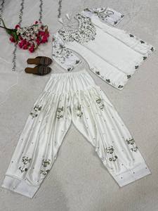 Elegante Conjunto de Salwar Kameez Blanco Bordado para Mujer, Kurti para Fiesta, Boda, Diwali, Graduación, Festival, India, Pakistán - Product Image 6