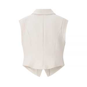 Women's Elegant Two Piece <b>Set</b> Sleeveless <b>Blazer</b> With Notched Collar And Wide Leg Pants Solid Color Women's Clothing - Product Image 3