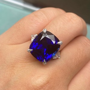 Hot 10K 14K 18K Yellow Gold Vintage Prong Set <b>Cushion</b> Cut Blue Gemstone Engagement Ring Luxury Moissanite Bridal Wedding - Product Image 6