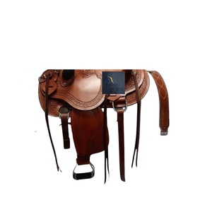 Selle Western en cuir marron avec décorations florales et tressées, siège rigide, sangles Latigo, accessoires en acier inoxydable, de 10 à 18 pouces - Product Image 2
