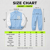 Ensemble de survêtement personnalisé OEM pour homme, bleu pastel, avec veste coupe-vent en nylon à manches contrastantes et pantalon de jogging style collage avec lettres en chenille – Fabrication usine
