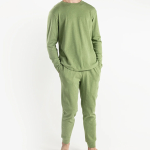 <b>Mens</b> Jersey <b>Pajama</b> <b>Set</b> Soft Stretch Sleepwear Short Sleeve Shirt Matching Long Pants Breathable Home Wear Relaxed Night Suit - Product Image 1