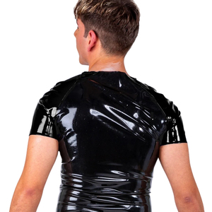 <b>Men's</b> Black Glossy Short Sleeve Slim Fit <b>V</b>-<b>Neck</b> <b>T</b>-<b>Shirt</b> Solid Color Casual Wear - Product Image 4