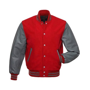 Unisex Black Gray Varsity Jacket Regular Fit Button Closure Turn-<b>down</b> Collar Autumn Wear Casual Style Polyester Cotton Material - Product Image 4