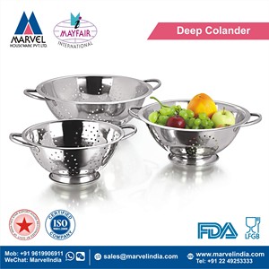 Fabricant direct d'usine, passoire profonde multifonctionnelle en acier inoxydable de qualité alimentaire avec poignée, fabriquée en Inde - Product Image 2