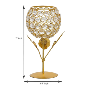 Crystal Rose <b>Brass</b> <b>Candle</b> <b>Holder</b> Set of 2 Decorative <b>Candle</b> Stand with Floral Rose Design for Home Decor Dining Table Wedding - Product Image 4