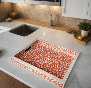 Plateau de service en os incrusté fait main, plateau décoratif en bois de luxe pour la maison, la table basse et la cuisine - Product Image 1