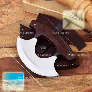 Stainless Steel Ulu Chef <b>Knife</b> Traditional Alaskan Chopping Cutting Rosewood <b>Handle</b> Handmade Ambidextrous Leather Sheath OEM/ODM - Product Image 5