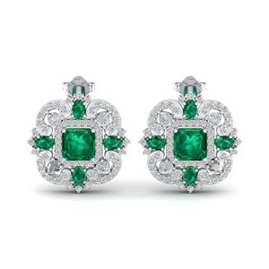 Boucles d'oreilles clous REYES en or massif 14 carats de haute qualité avec diamants et fermoir à vis, prix d'usine, émeraude de 5,04 carats, bijoux fins - Product Image 2
