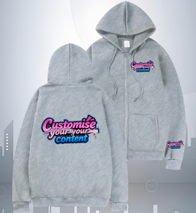 Customise Your Content Gray Zip-Up Hoodie Unisex Cotton French Terry Casual Autumn Wear Pullover Front Digital Printing Oversize - Product Image 1