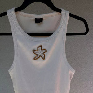 T-Shirt for Beaded Embroidery Seed Beads Fashion Tank <b>Top</b> Stylish Fashion Seed Beads Hand Hot Selling For Customize Color White - Product Image 1