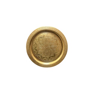 Handcrafted Moroccan Brass <b>Tray</b> <b>Table</b> Vintage Etched Round Metal Platter With Scalloped Edge Islamic Decorative Serving <b>Tray</b> - Product Image 5