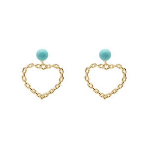 Pendientes de aro finos con cadena en forma de corazón y piedra preciosa turquesa, plata de ley 925 maciza para mujer, joyería fina para uso diario - Product Image 6