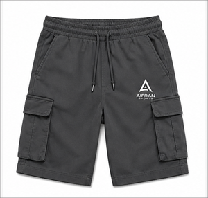 Black Men's Breathable Elastic Drawstring Knee-Length Woven Nylon/Cotton Cargo Shorts - Product Image 4