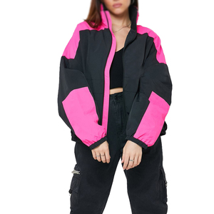 <b>Women</b> Windproof Racer <b>Jacket</b> Full Zip Stand Collar Contrast Color Block Drop Shoulder Long Sleeve Polyester Material <b>Utility</b> - Product Image 2