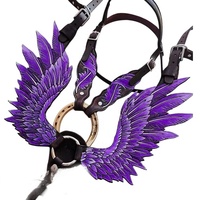 Ensemble de sellerie en cuir véritable Angelwings English Saddle pour cheval, léger et saisonnier, comprenant une têtière et une brassière