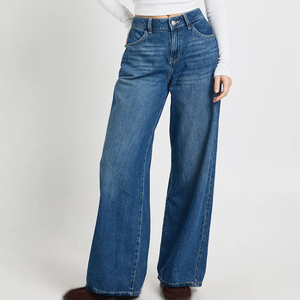 Jeans droits pour femmes à taille mi-haute en denim extensible, style streetwear décontracté, marque privée, fournisseur d'exportation de vêtements d'usine - Product Image 3