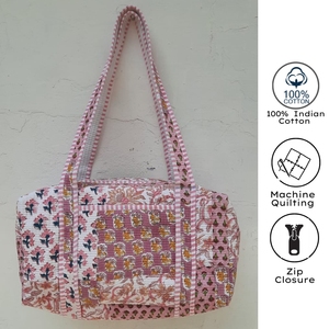 Jaipur Hand Block Printed Floral Cotton Duffle <b>Bag</b> Large Capacity Weekender Sustainable Sport Durable Travel <b>Bag</b> Women Zip - Product Image 6