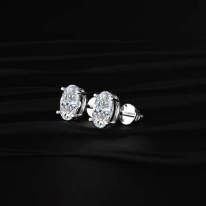 Oval Cut Moissanite Stud Earrings 4 TCW Colorless VVS 14K Gold 2 Carat Solitaire 4-Prong Basket <b>Screw</b> Handmade Bridal Jewelry - Product Image 5