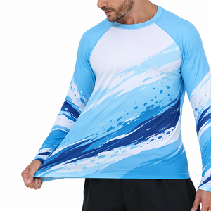 Men's Long Sleeve <b>Geometric</b> Print Sporty T-<b>Shirt</b> Quick Dry Slim Fit O-Neck Blue White Patterned Knitted Polyester - Product Image 5