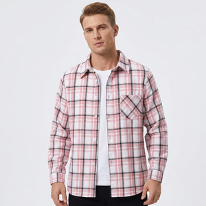 <b>Men's</b> <b>Pink</b> Floral Knitted Zipper Mandarin Collar <b>Long</b> <b>Sleeve</b> Casual <b>Shirt</b> 100% Cotton Anti-Wrinkle Anti-Pilling Spring ODM - Product Image 2