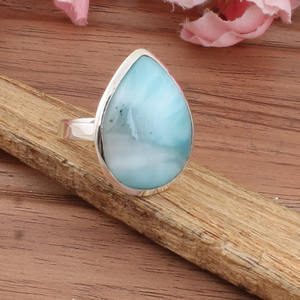 Bague en Larimar AAA Naturel, Argent Sterling 925, Bague en Larimar Goutte d'Eau Authentique, Pierre Précieuse Bleu Océan Rare, Bijoux Fins - Product Image 5