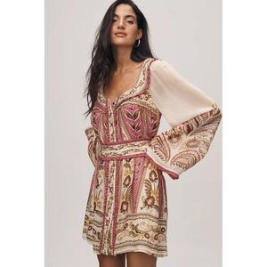 Vestido Casual de Mujer Personalizado de Alta Calidad 100% Algodón, Vestido Mini con Cintura Imperio y Manga Larga con Detalle Fruncido - Product Image 1