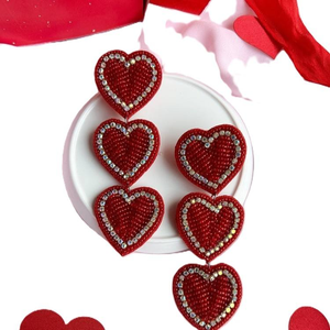 Handmade Red Seed Beaded <b>Drop</b> Heart Earrings Trendy Romantic Valentine's Day Gift Women's Sparkling Jewelry BY MULTI CRAFT - Product Image 2