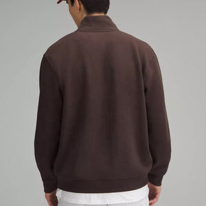 Sweat-shirt à col montant surdimensionné en molleton 100% coton, couleur marron foncé, personnalisable OEM, avec fermeture éclair quart ou demi-zip, pour hommes - Product Image 2