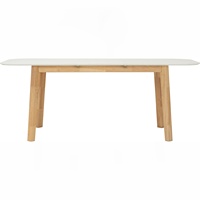 Mesa de Centro Cuadrada Resistente con Patas de Madera de Caucho Sólido y Tablero de MDF Lacado en Blanco, Diseño KD, Disponible en Stock, para Restaurante