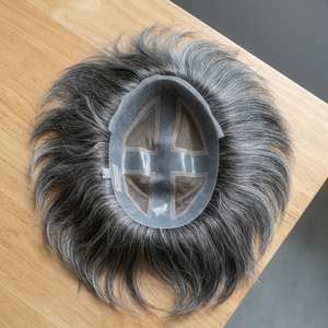 Toupee para Hombre con Base de Encaje, 130% de Densidad, Cabello Remy Indio Liso, Estilo con Partidura, Nudos Invisibles en V, Diseño Central - Product Image 6