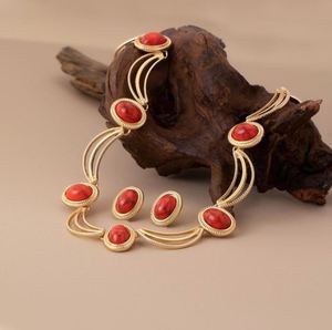 European American Retro Light Luxury Style Women's <b>Necklace</b> Earrings Set Zinc Alloy Inlaid Zircon Anniversary Collar Bone <b>Chain</b> - Product Image 3