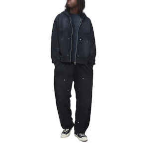 100% Cotton High Quality Baggy Sweatpants Customized Acid Wash Sun Fade Zip Up Streetwear Oversized Men's <b>Winter</b> Tracksuits - Product Image 1