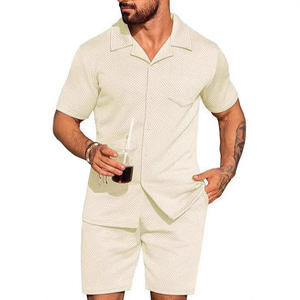 Men's Casual Sports Two-Piece Woven Summer Cardigan Shorts Suit Popular Outerwear Set for Vacation - Product Image 1
