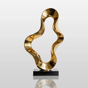 Escultura Contemporánea de Latón, Forma Irregular Abstracta, Bañada en Oro, Decoración Artística para Mesa de Salón - Product Image 1