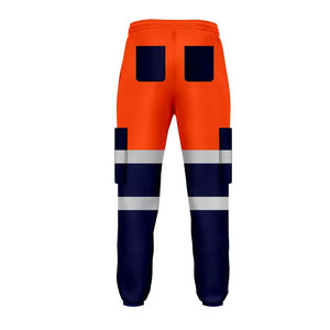 Pantalon de travail réfléchissant bleu marine pour homme, taille élastique avec cordon de serrage, tissu tricoté respirant de poids moyen, design à rayures latérales - Product Image 6