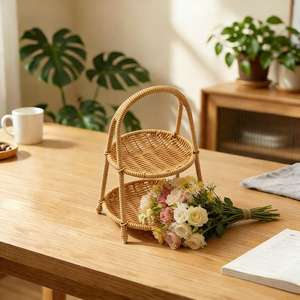 Handcrafted Rectangular Rattan <b>Tray</b> With Handles Woven Serving <b>Tray</b> For Coffee Tea Snacks <b>Breakfast</b> Kitchen And Dining Table - Product Image 2