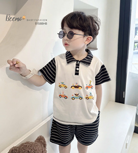 Conjuntos de Ropa Casual de Verano para Niños, Camisetas Polo de Manga Corta con Estampado de Autos y Pantalones Cortos a Rayas, Ropa para Niños Pequeños - Product Image 3