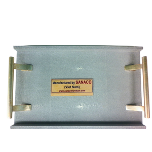 DPC Model 052 Faux Shagreen Decorative Tray with Brushed Gold Stainless Steel Handle for Coffee/Console Table Made in Binh Duong - Product Image 5