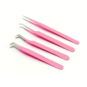 Pinzas para Extensión de Pestañas en Forma de L con Recubrimiento de Polvo Rosa, Acero Inoxidable con Punta Plateada, Logotipo Personalizado, Herramienta de Precisión para Pestañas - Product Image 1