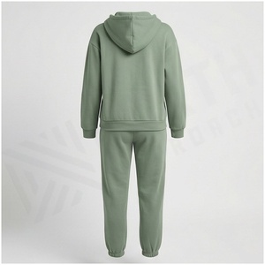 Conjunto Deportivo de 2 Piezas para Mujer, Sudadera con Capucha Verde Sólido, Pantalones Jogger con Cierre Completo, Estilo Casual Holgado para Otoño - Product Image 2