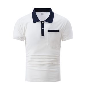 Men's <b>White</b> Cotton Knitted Short Sleeve <b>Polo</b> Shirt With Pocket Casual Style Solid Color Breathable Design Men's <b>Polo</b> Shirts - Product Image 1